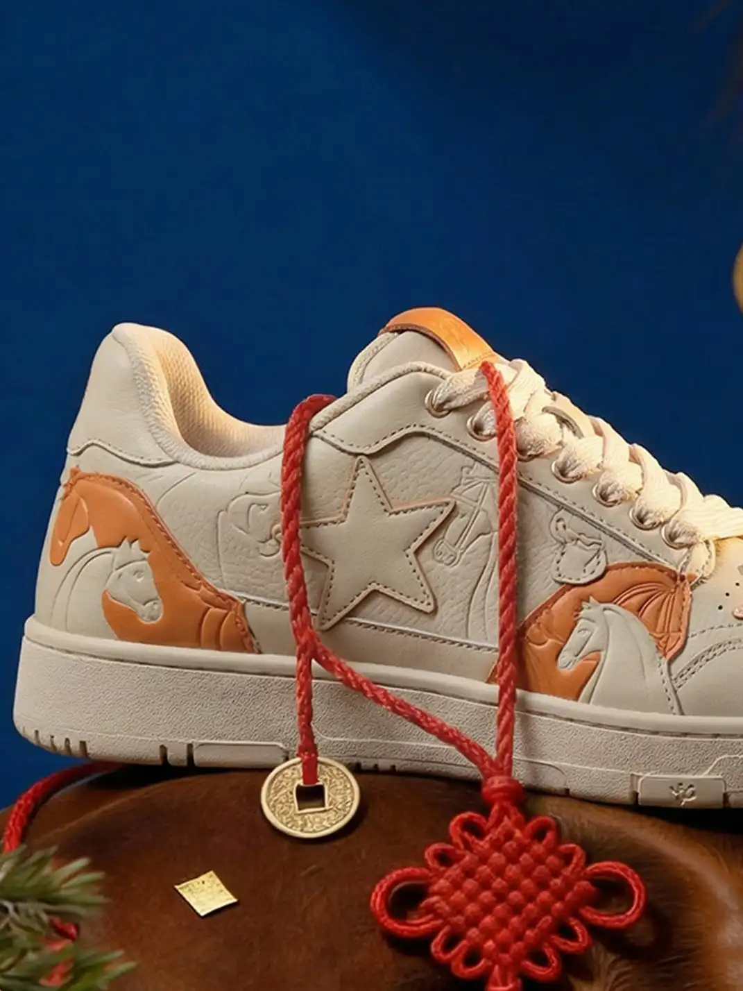 KAALIXTO | Horse Year Star Embossed Lace-Up Sneakers