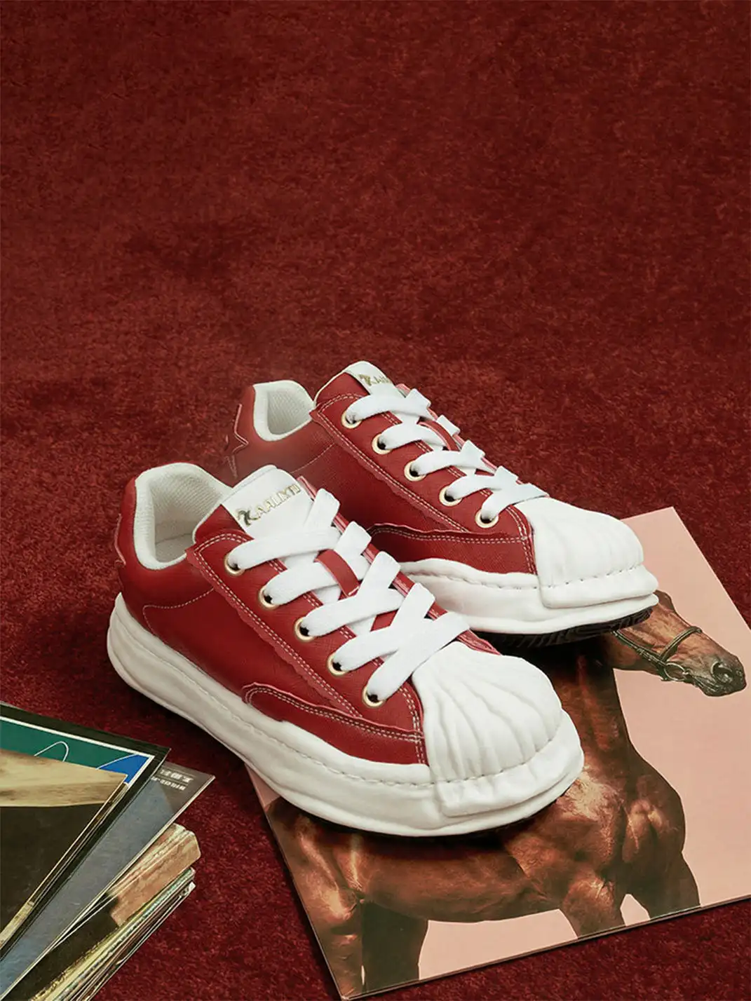 KAALIXTO | Red Shell Toe Sneakers with White Accents