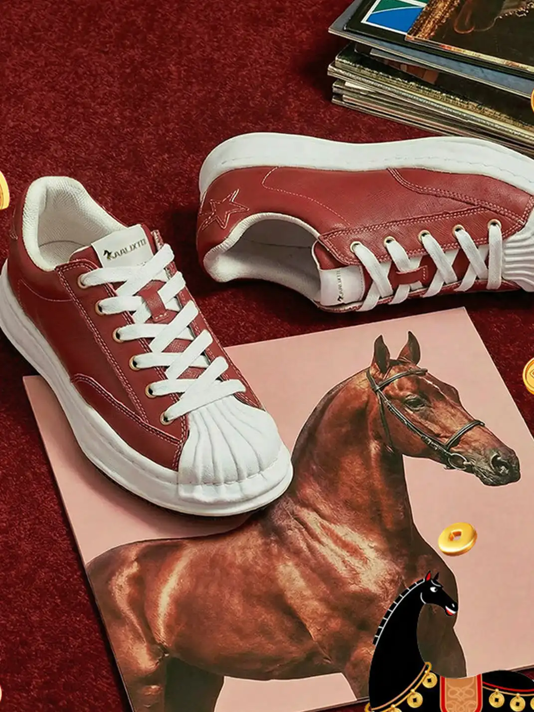 KAALIXTO | Red Shell Toe Sneakers with White Accents