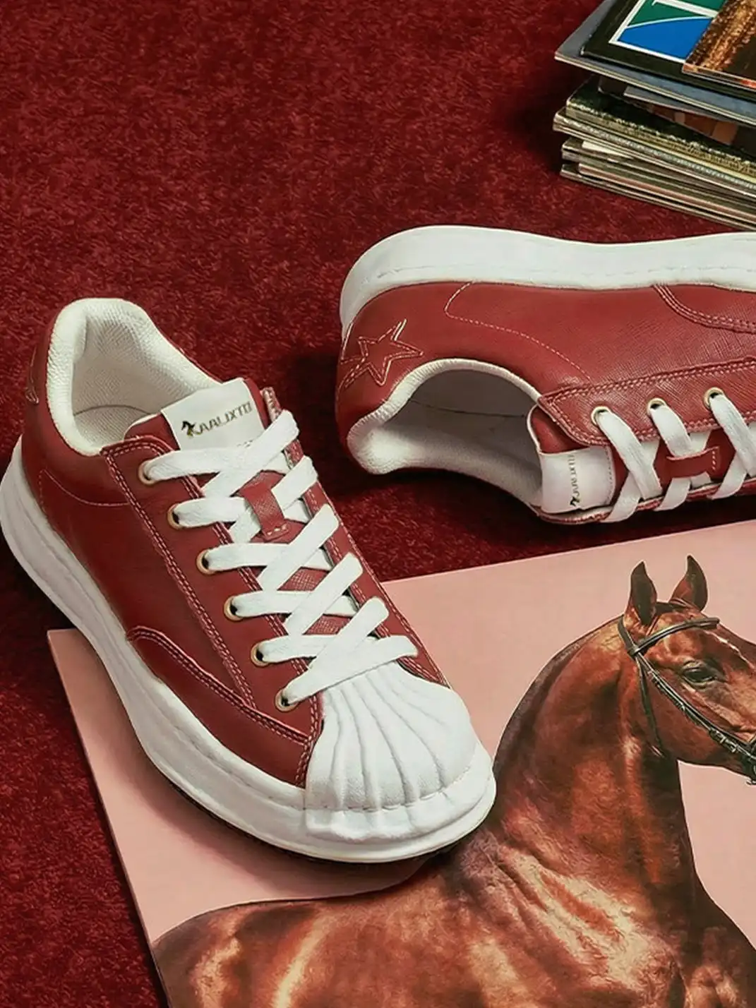 KAALIXTO | Red Shell Toe Sneakers with White Accents