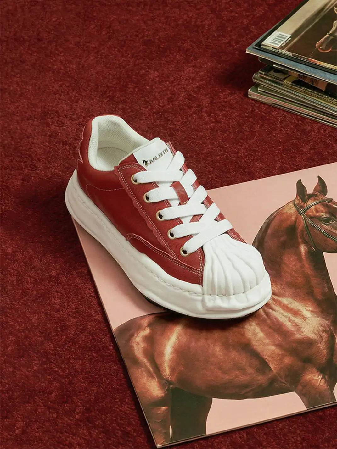 KAALIXTO | Red Shell Toe Sneakers with White Accents