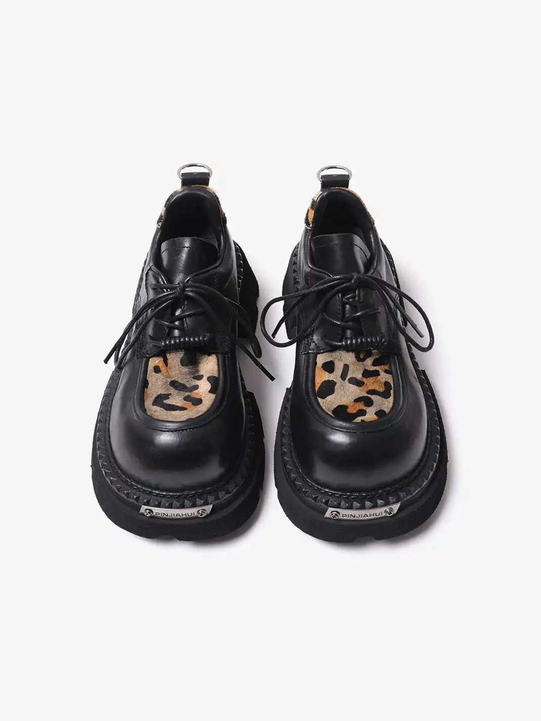 PINJIAHUI | Leopard Patchwork Derby Shoes