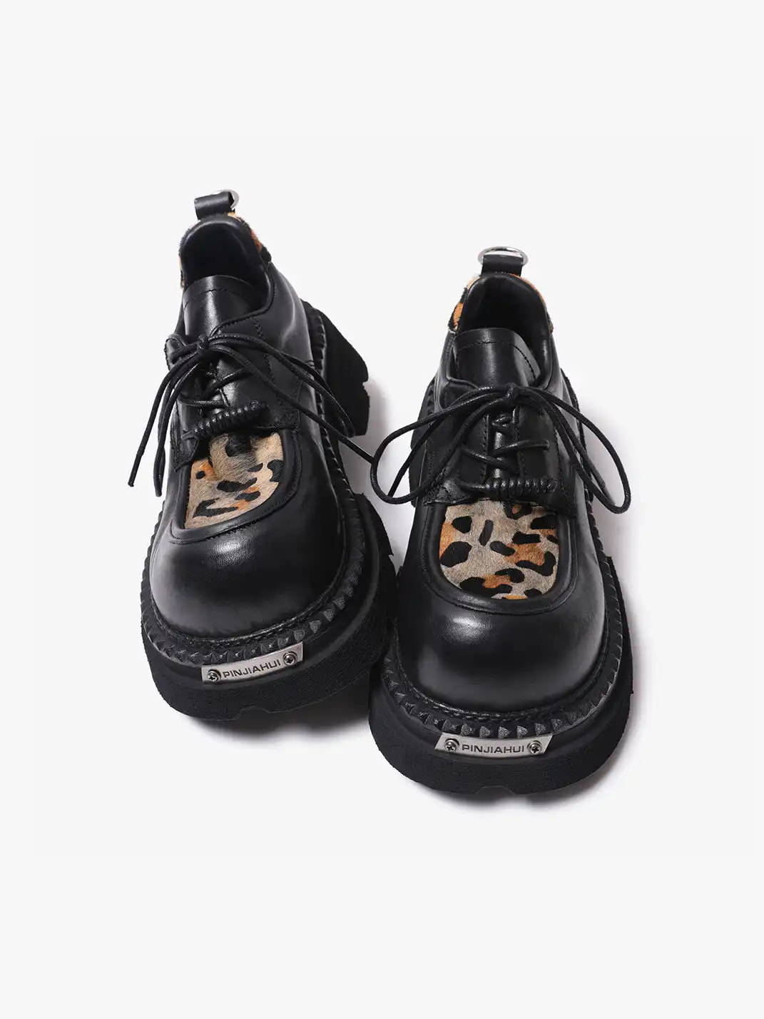 PINJIAHUI | Leopard Patchwork Derby Shoes