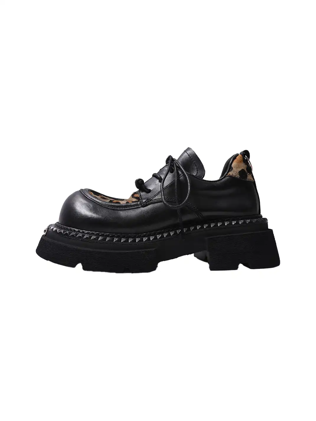 PINJIAHUI | Leopard Patchwork Derby Shoes