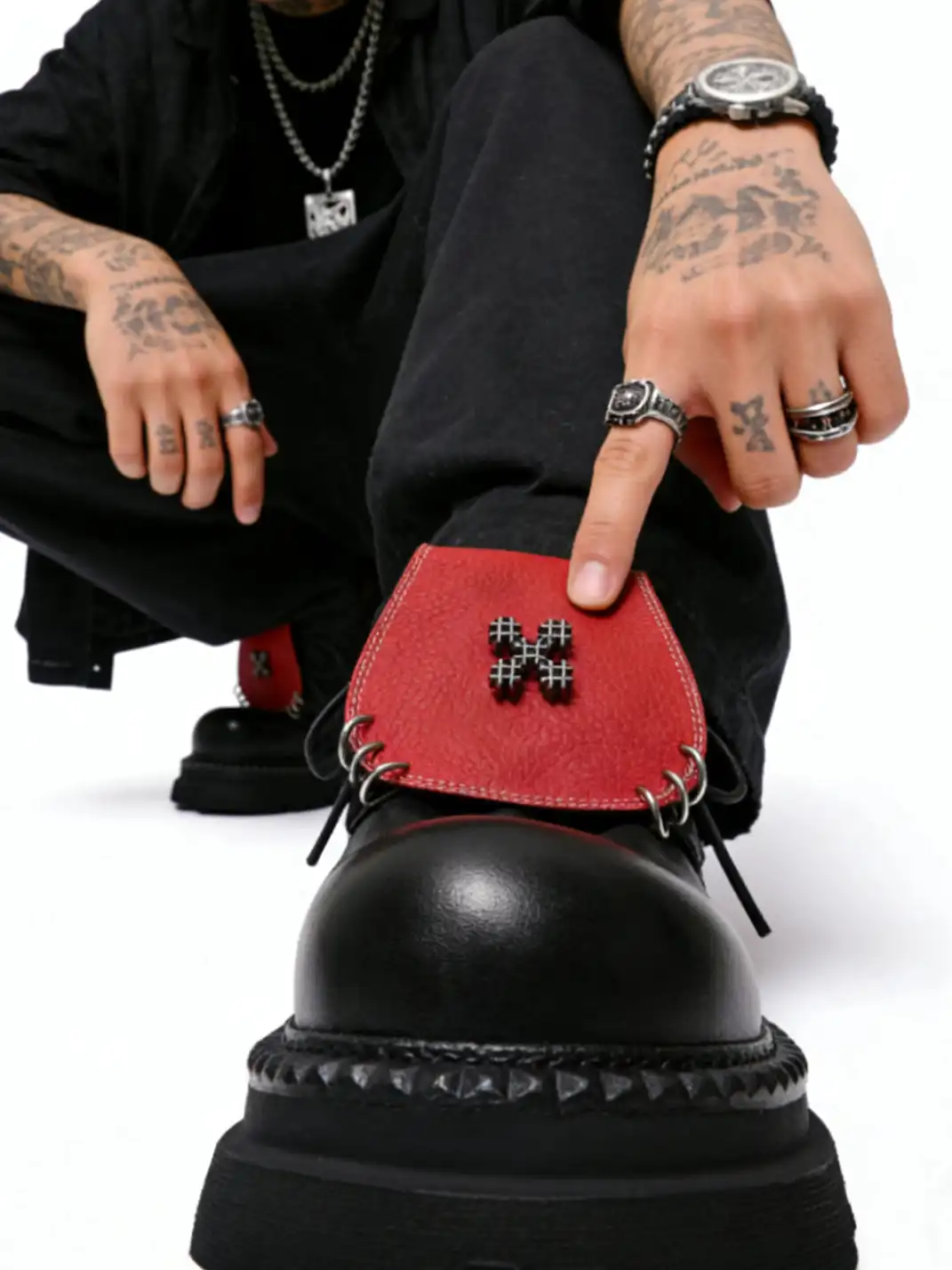 PINJIAHUI | Red Shoe Tongue Derby Shoes