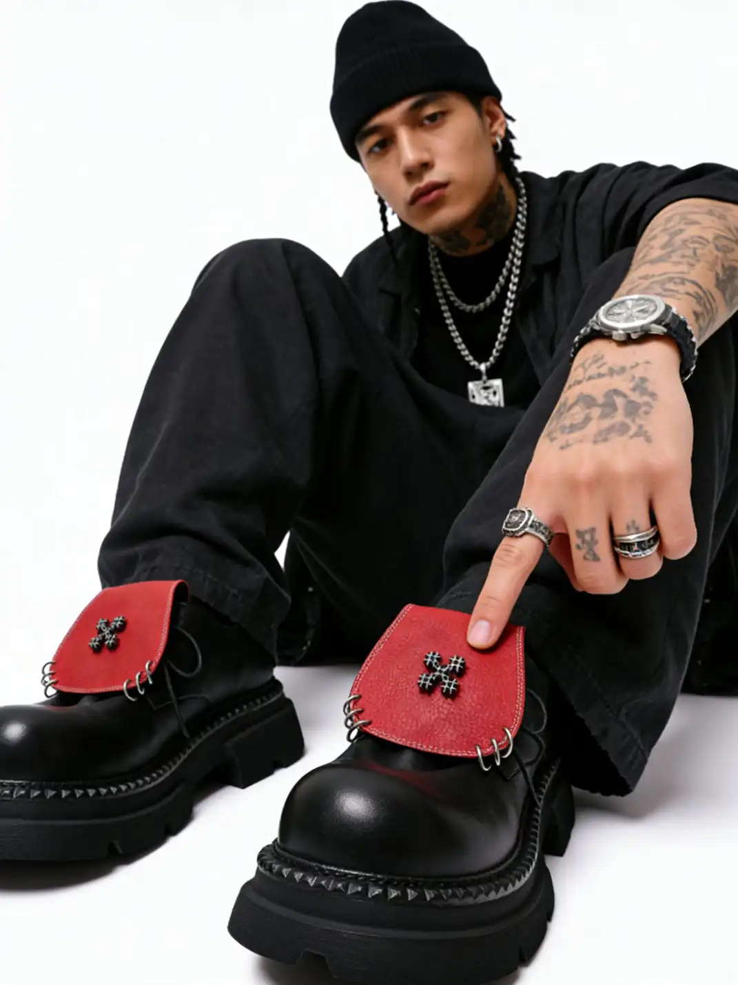 PINJIAHUI | Red Shoe Tongue Derby Shoes