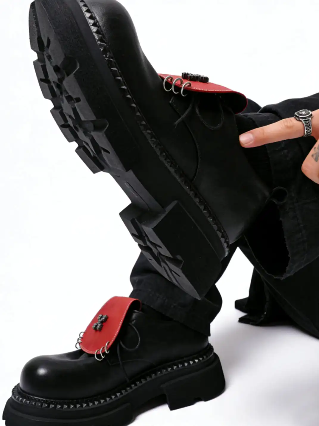 PINJIAHUI | Red Shoe Tongue Derby Shoes