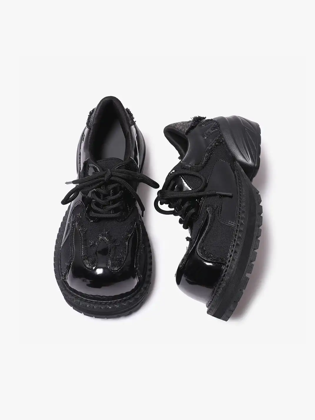 PINJIAHUI | Patchwork Patent Leather Derby Shoes