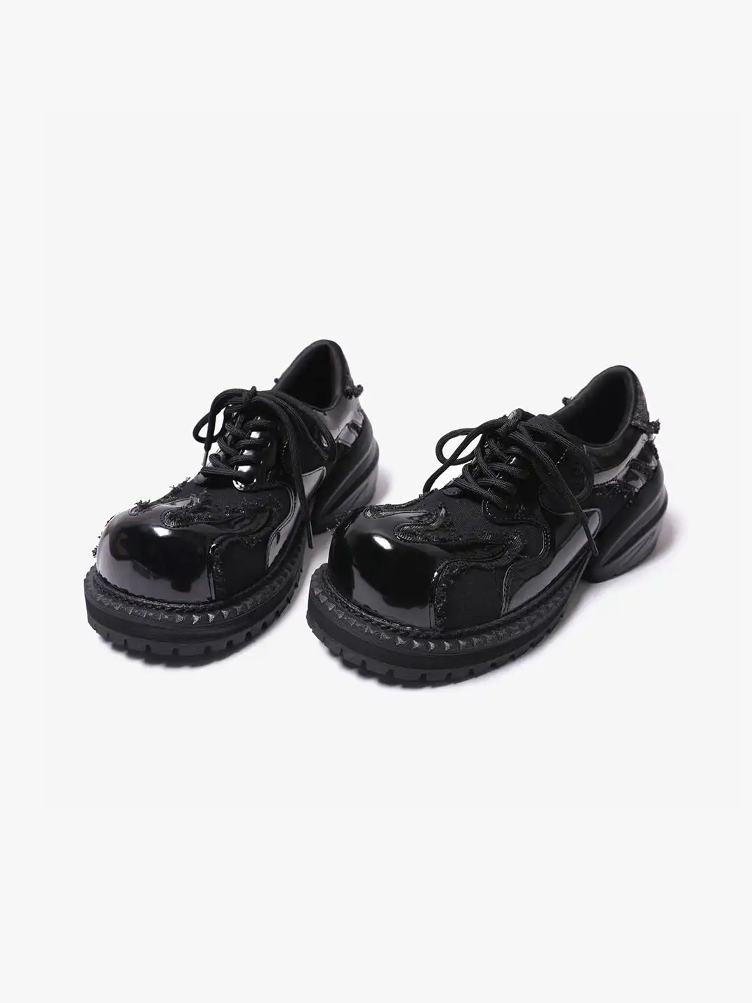 PINJIAHUI | Patchwork Patent Leather Derby Shoes