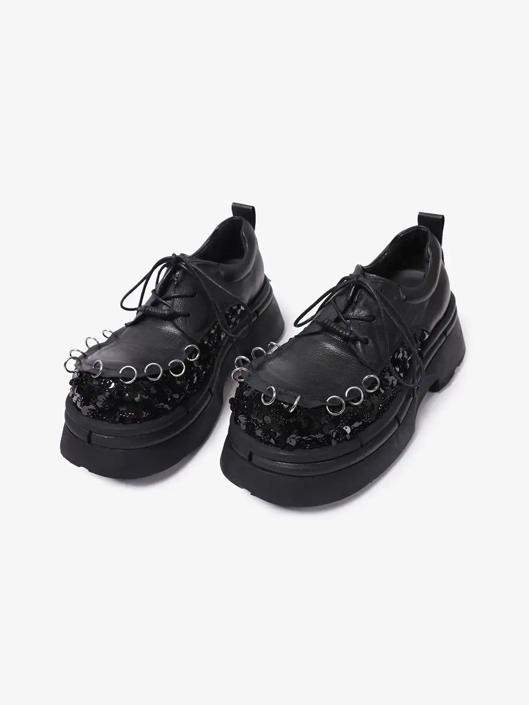 PINJIAHUI | Sequined Patchwork Platform Derby Shoes