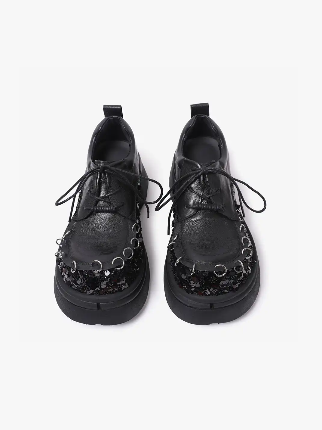 PINJIAHUI | Sequined Patchwork Platform Derby Shoes