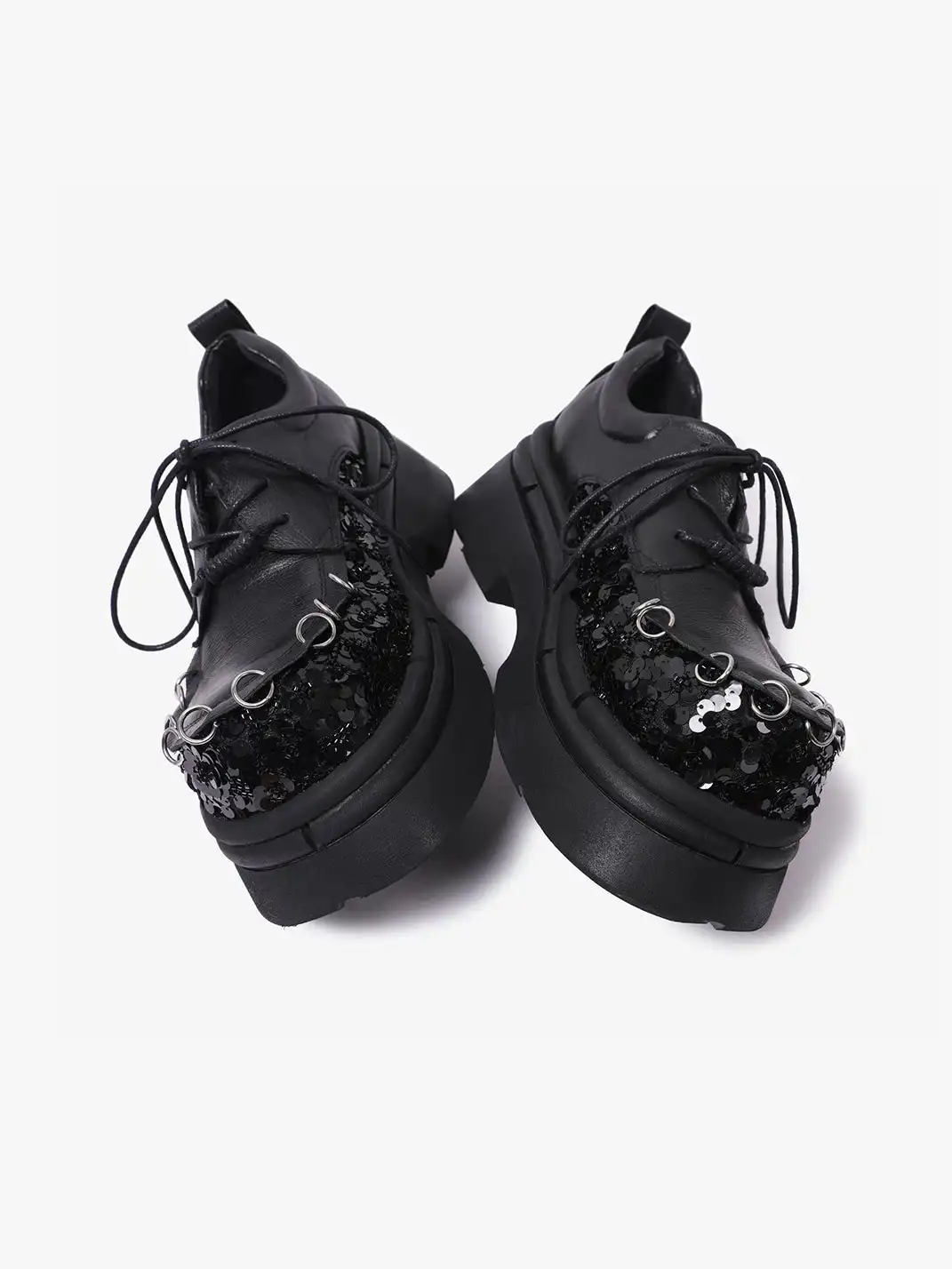 PINJIAHUI | Sequined Patchwork Platform Derby Shoes