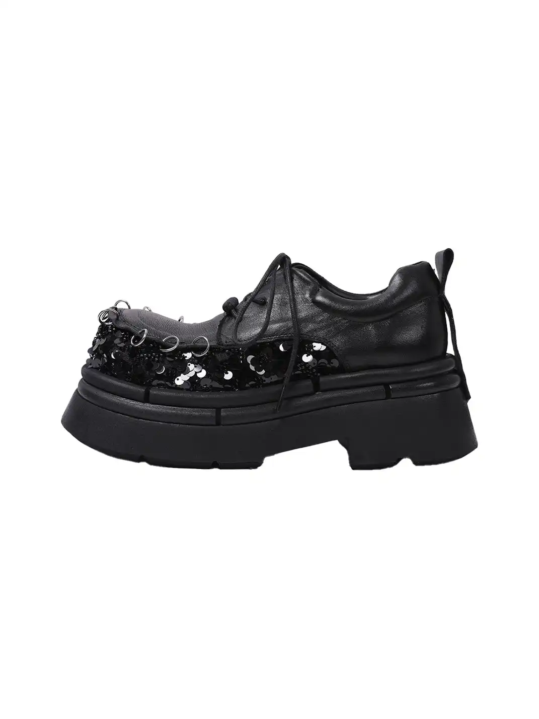 PINJIAHUI | Sequined Patchwork Platform Derby Shoes