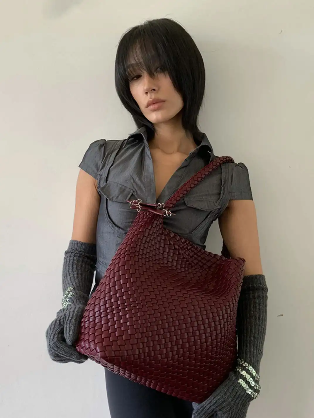 ECODAY | Large Woven Shoulder Bag - 17.32"x13"x5.12"