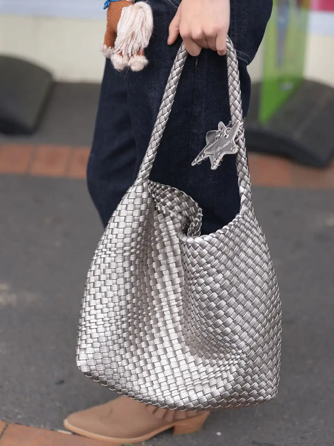 ECODAY | Large Woven Shoulder Bag - 17.32"x13"x5.12"