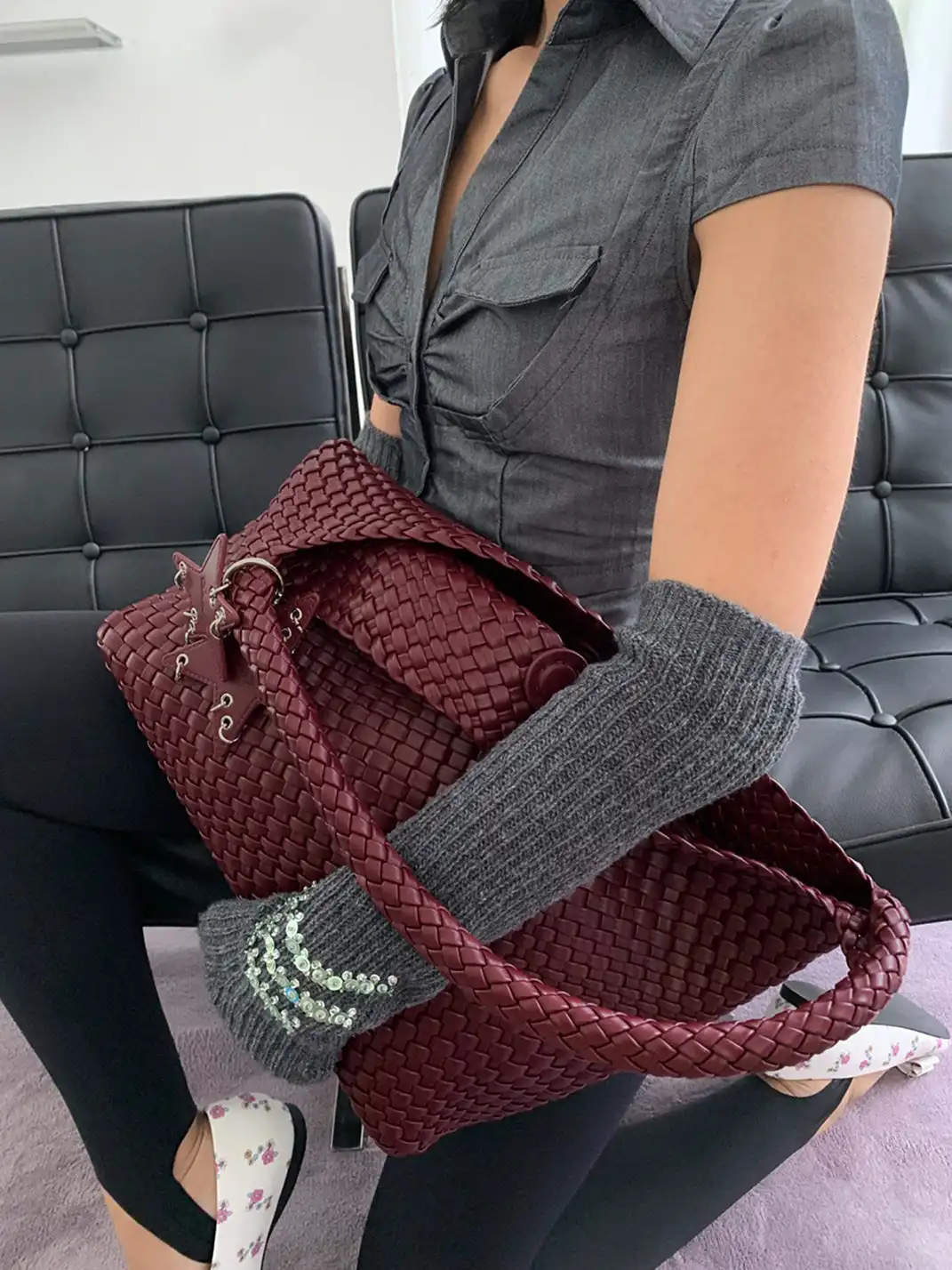 ECODAY | Large Woven Shoulder Bag - 17.32"x13"x5.12"