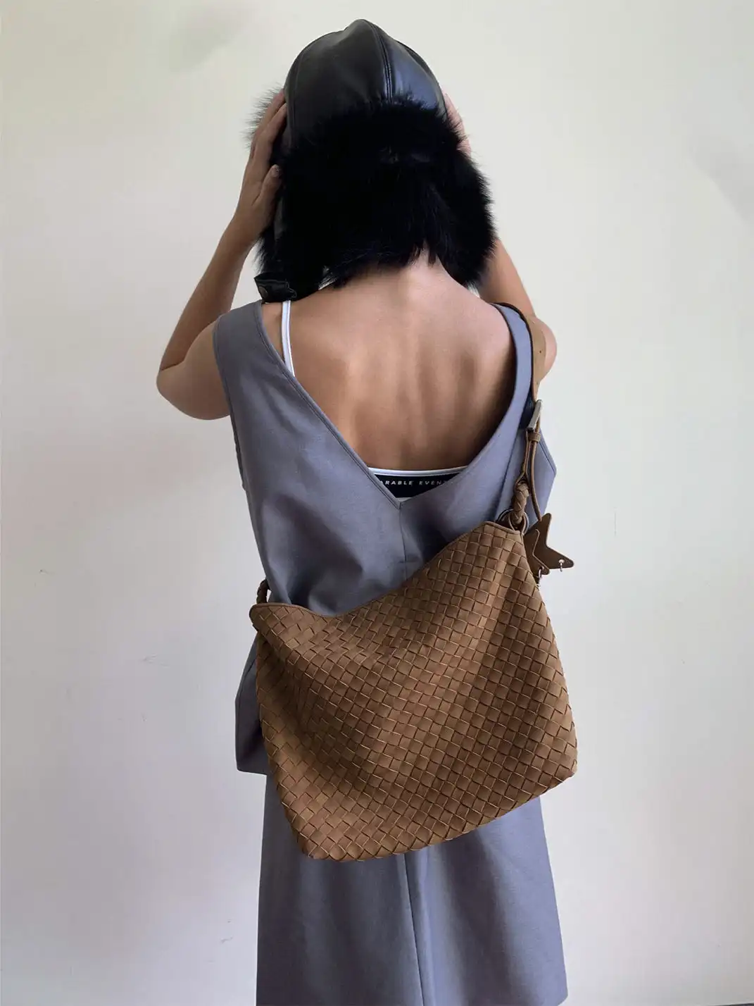 ECODAY | Small Suede Woven Tote Bag - 15.55*5.31*10.24 in