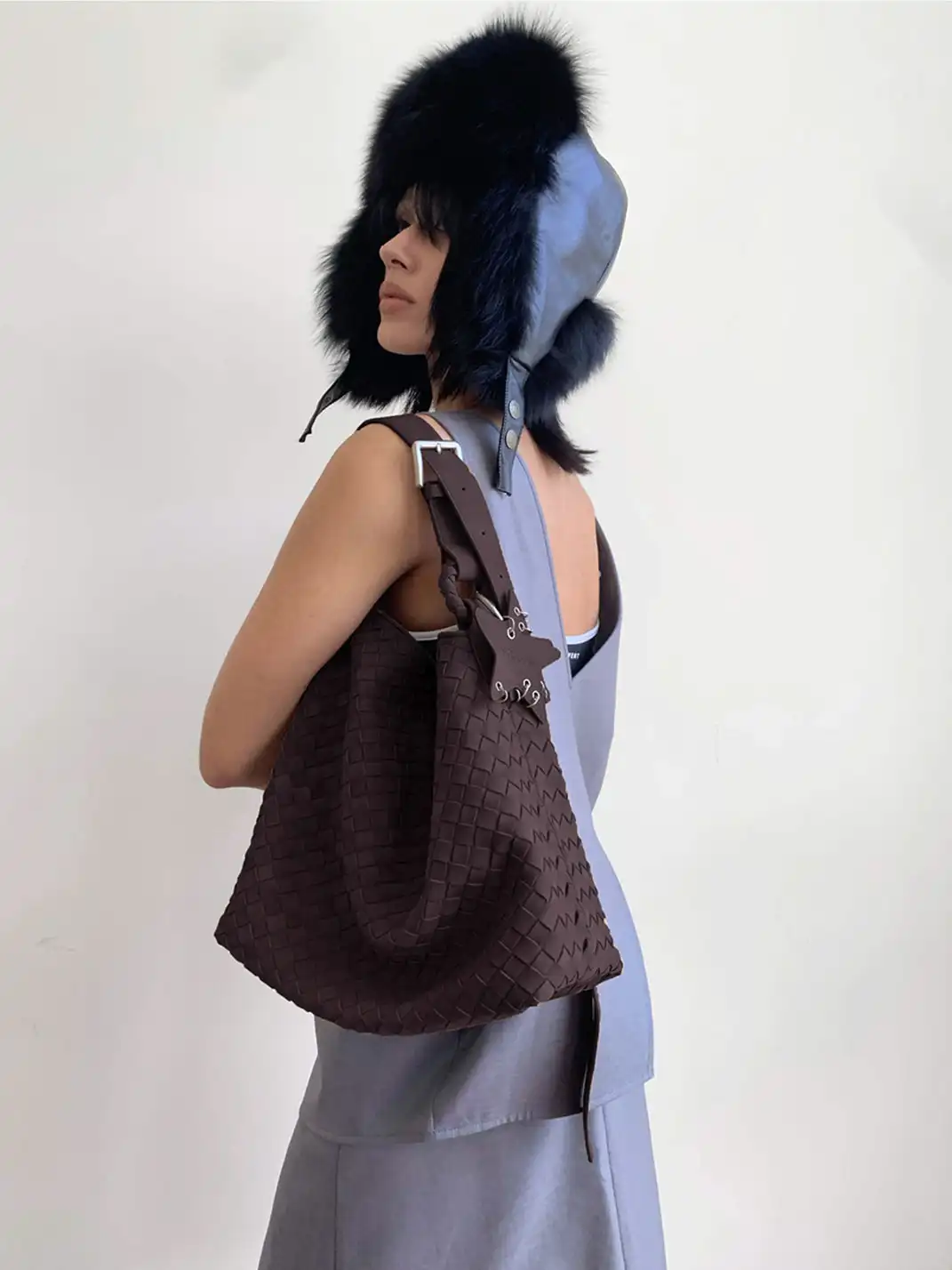 ECODAY | Small Suede Woven Tote Bag - 15.55*5.31*10.24 in