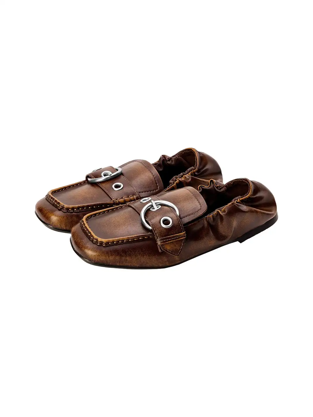 ECODAY | Lazy Brown Buckle Square Toe Loafers