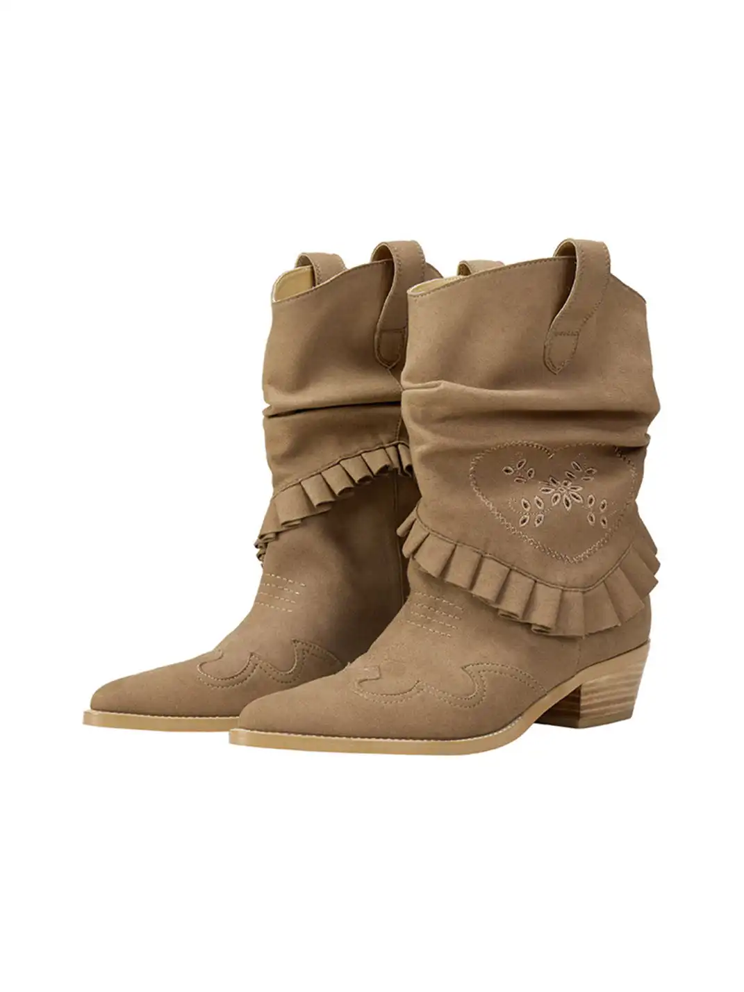 ECODAY | Retro Embroidered Suede Slouch Boots