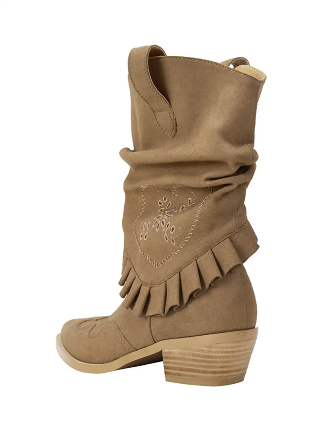 ECODAY | Retro Embroidered Suede Slouch Boots