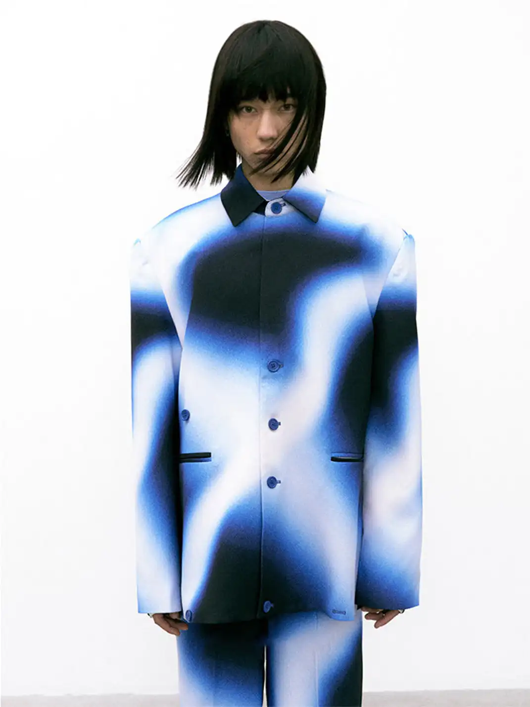 GUSHPSYCHIC | Blue Gradient Lapel Casual Suit Pants Set
