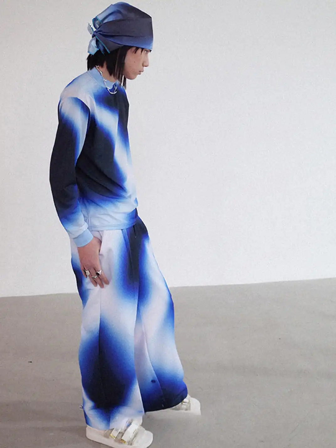 GUSHPSYCHIC | Blue Gradient Lapel Casual Suit Pants Set