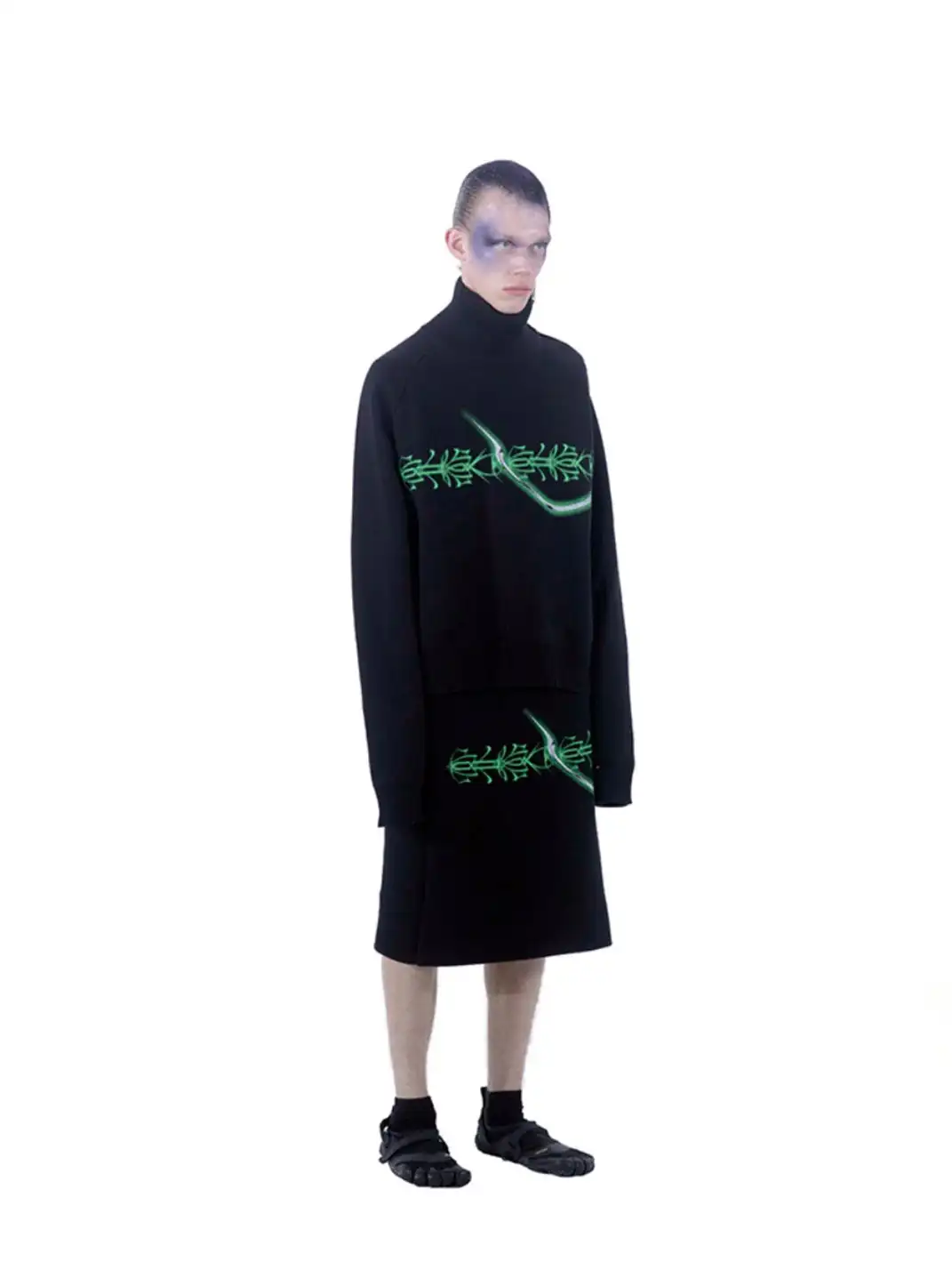 GUSHPSYCHIC | Printed Design Knit Sweater And Wool Skirt Set