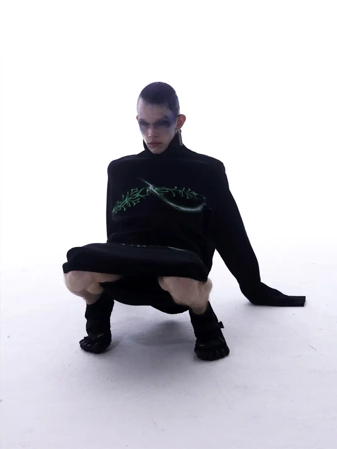 GUSHPSYCHIC | Printed Design Knit Sweater And Wool Skirt Set