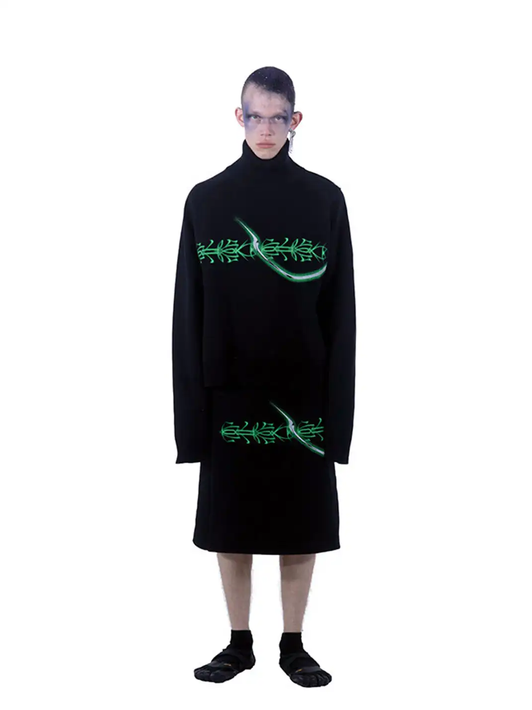 GUSHPSYCHIC | Printed Design Knit Sweater And Wool Skirt Set