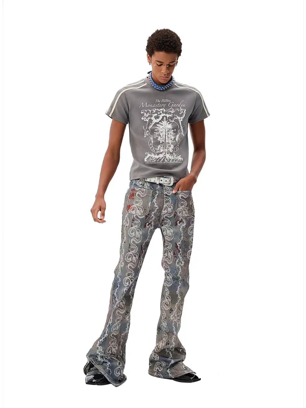 CYCYCY | Retro Patterned Dragon And Snake Print Jeans