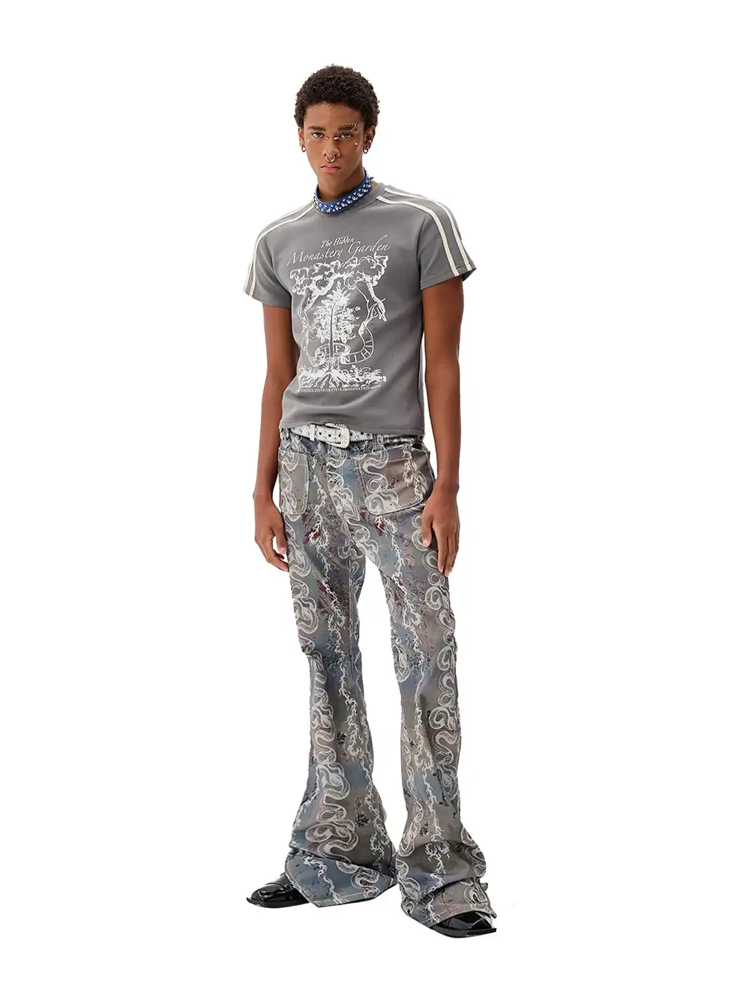 CYCYCY | Retro Patterned Dragon And Snake Print Jeans