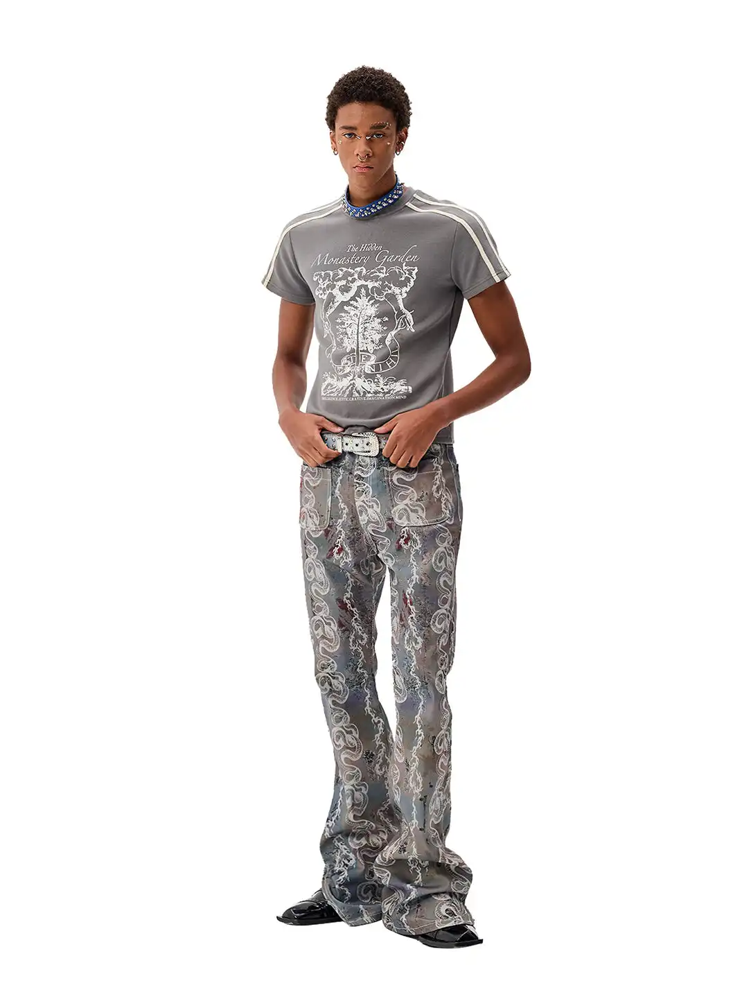 CYCYCY | Retro Patterned Dragon And Snake Print Jeans