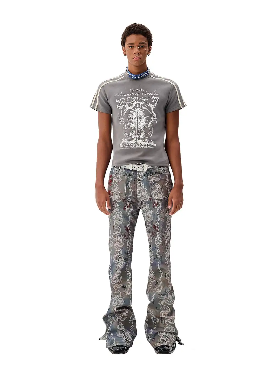 CYCYCY | Retro Patterned Dragon And Snake Print Jeans