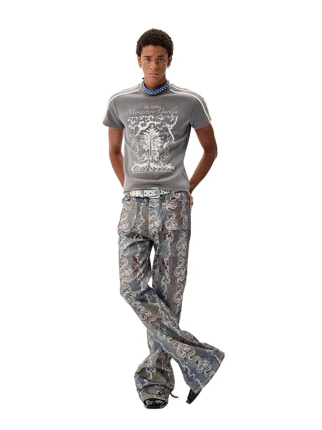 CYCYCY | Retro Patterned Dragon And Snake Print Jeans