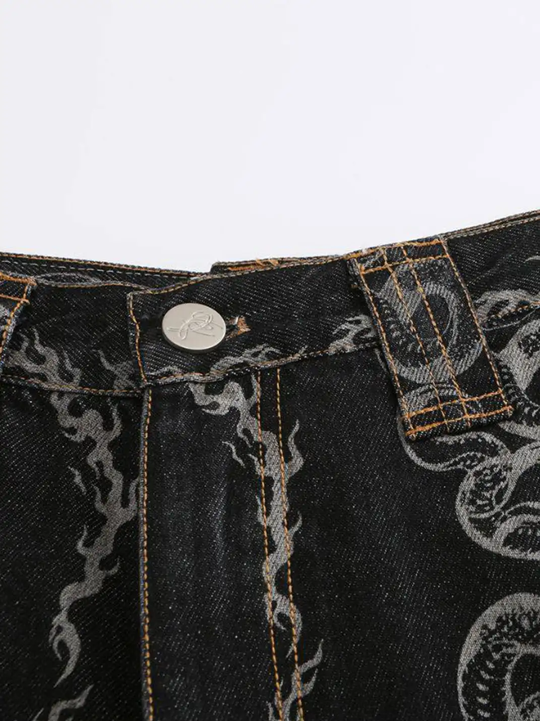 CYCYCY | Washed Dragon And Snake Pattern Bandage Jeans