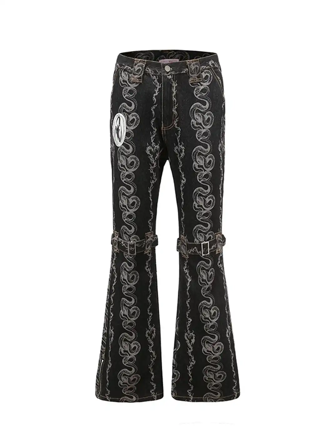 CYCYCY | Washed Dragon And Snake Pattern Bandage Jeans