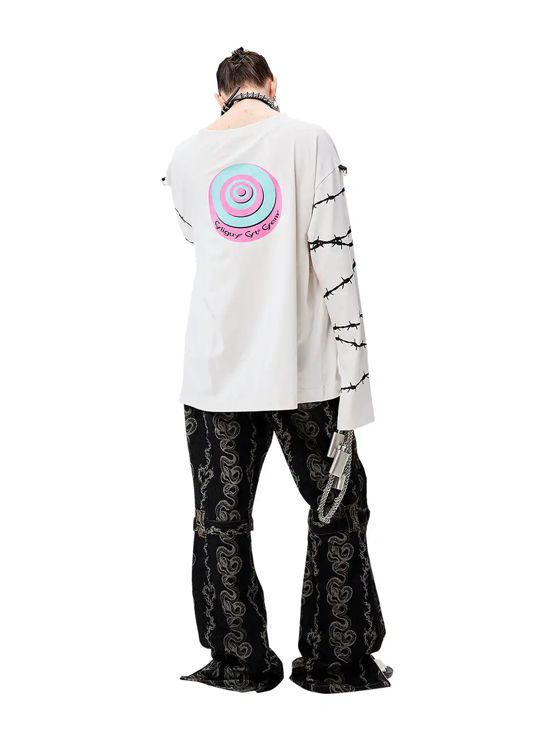 CYCYCY | Washed Dragon And Snake Pattern Bandage Jeans