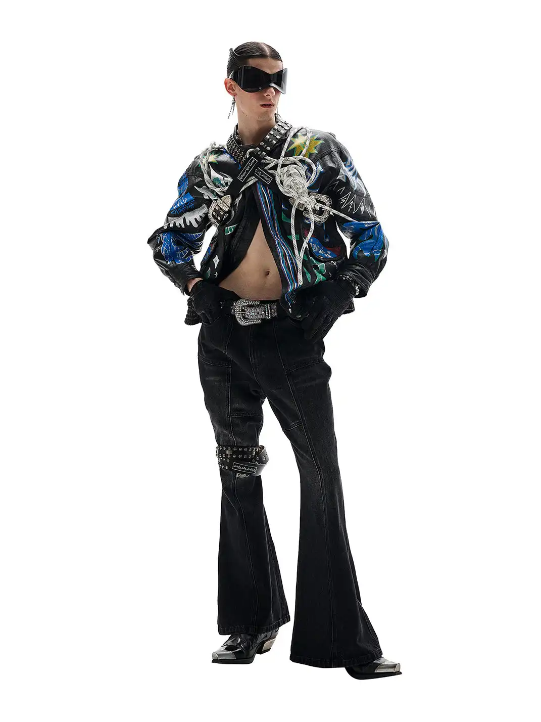 CYCYCY | Drawstring Adjustable Patchwork Flared Jeans