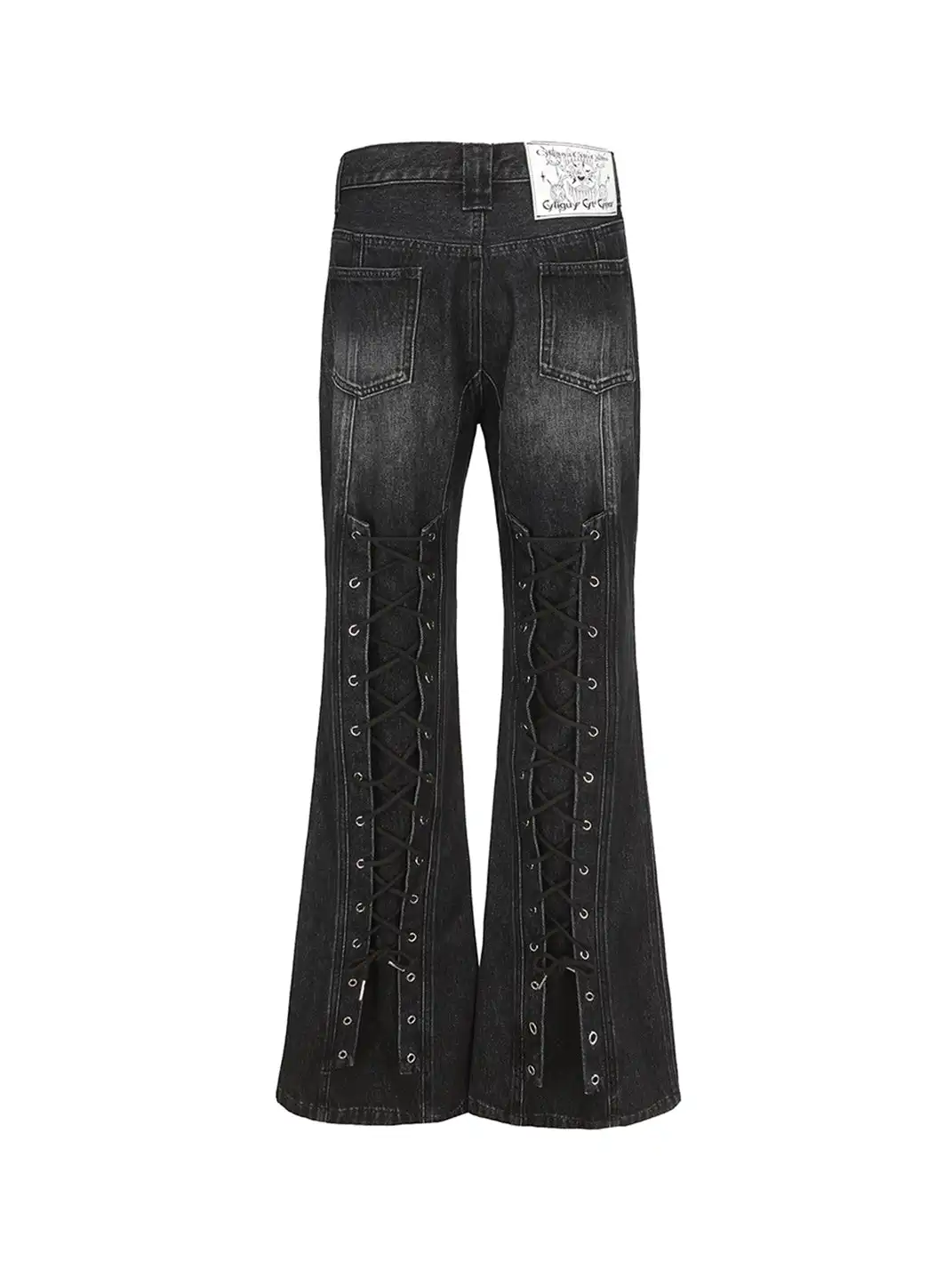 CYCYCY | Drawstring Adjustable Patchwork Flared Jeans