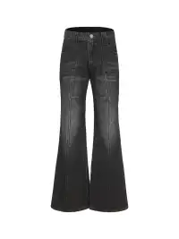 CYCYCY | Drawstring Adjustable Patchwork Flared Jeans