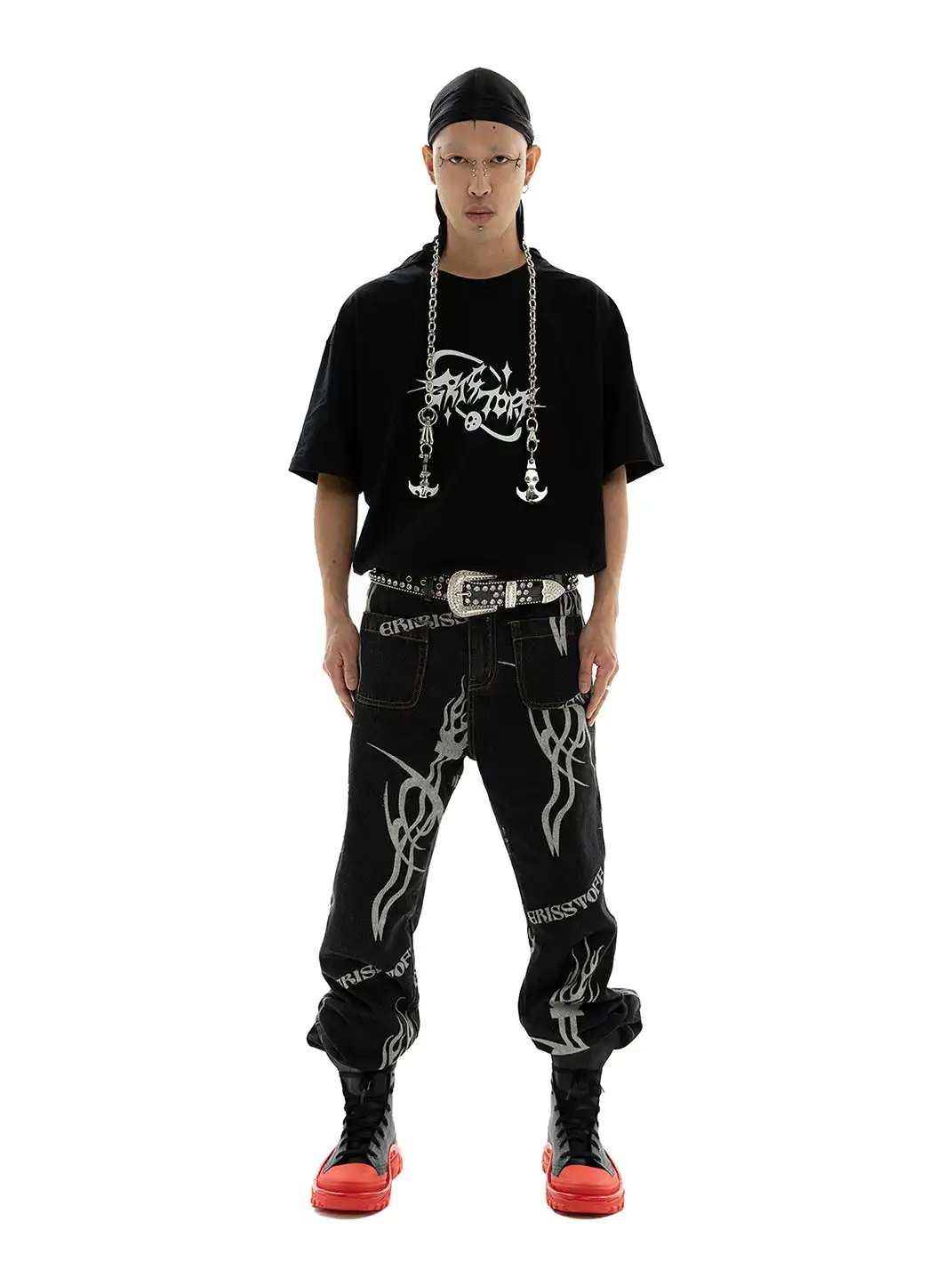 CYCYCY | Diamond-Studded Crocodile-Patterned Leather Belt
