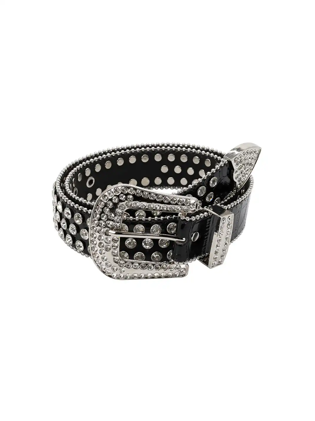 CYCYCY | Diamond-Studded Crocodile-Patterned Leather Belt