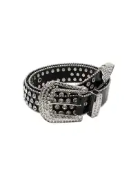 CYCYCY | Diamond-Studded Crocodile-Patterned Leather Belt