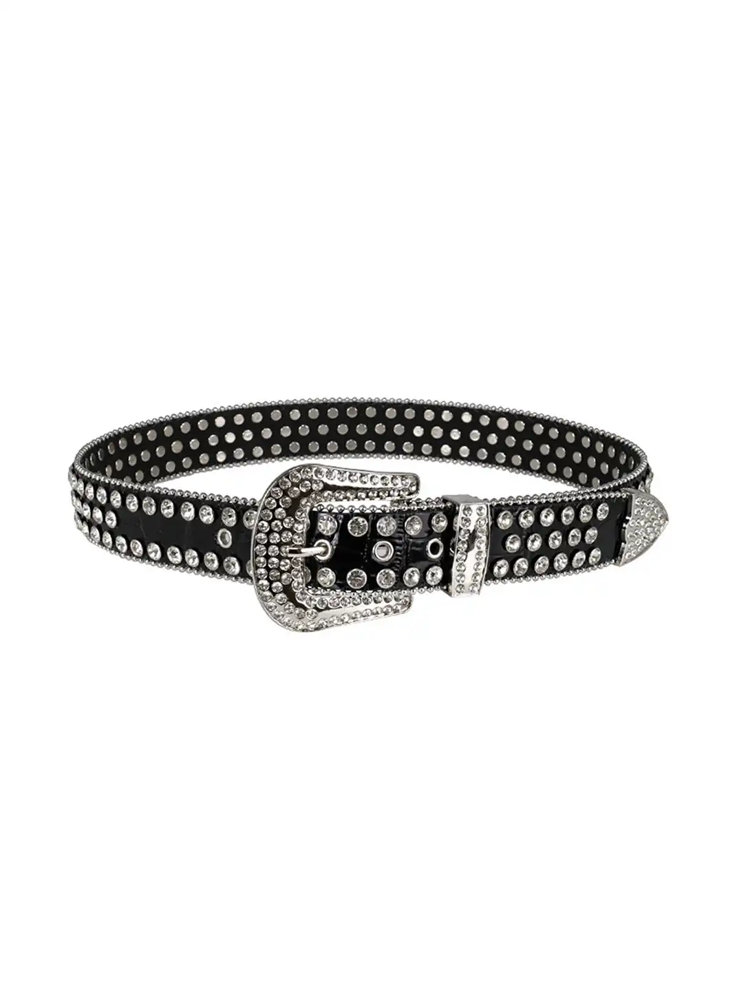 CYCYCY | Diamond-Studded Crocodile-Patterned Leather Belt