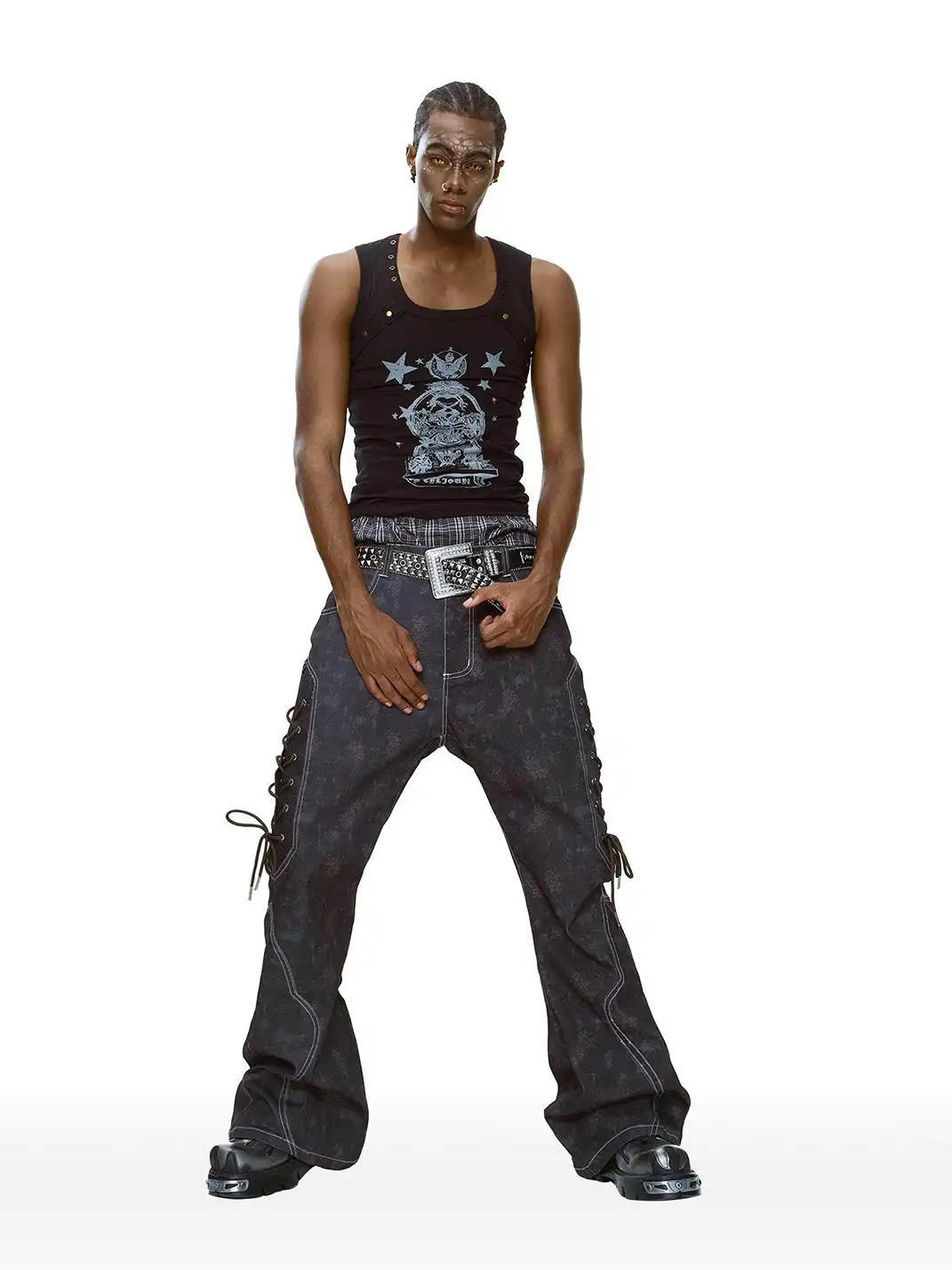 CYCYCY | Mottled Black Leopard Print Drawstring Adjustable Jeans