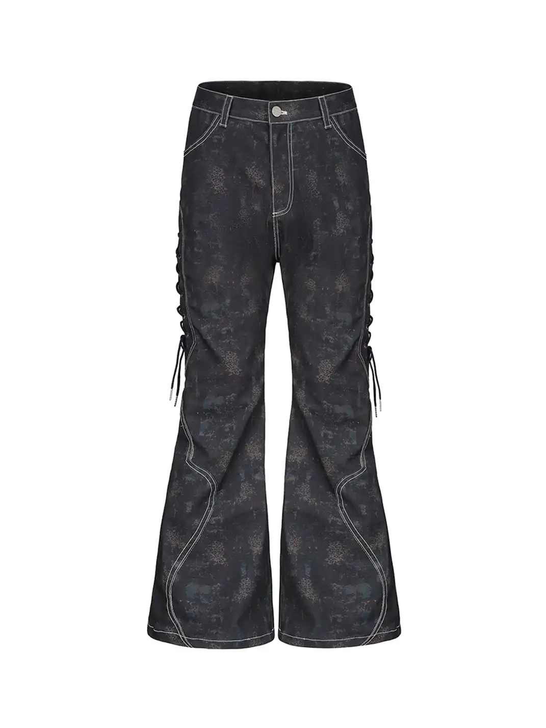 CYCYCY | Mottled Black Leopard Print Drawstring Adjustable Jeans