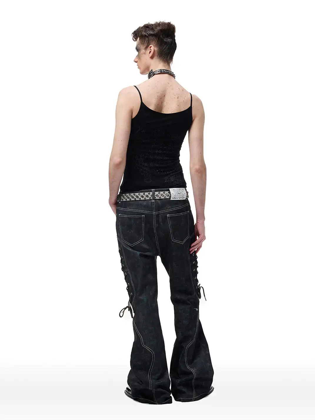 CYCYCY | Mottled Black Leopard Print Drawstring Adjustable Jeans