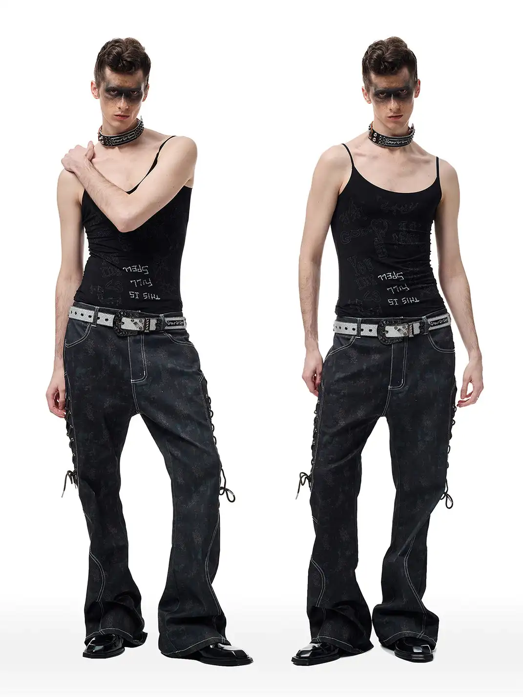 CYCYCY | Mottled Black Leopard Print Drawstring Adjustable Jeans