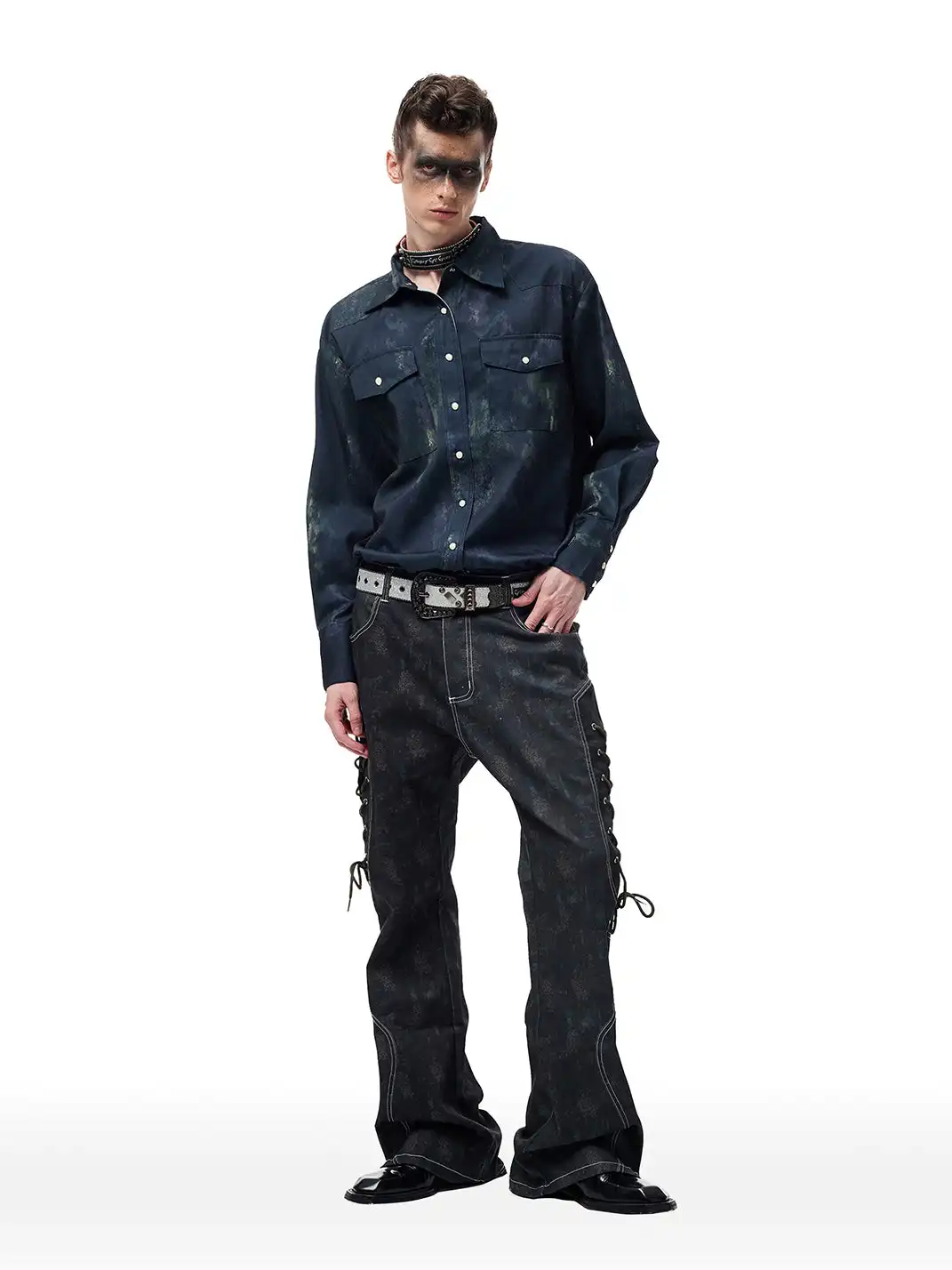 CYCYCY | Mottled Black Leopard Print Drawstring Adjustable Jeans